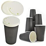 UDS 50 TAZAS DE CARTÓN NEGRO DE 470 ML DIMENSIONES H 13,5 CM X 8,5 DIÁMETRO + UDS 50 TAPAS DE PAPEL CON AGUJERO IDEAL PARA CAPPUCCIONO, CAFÉ Y CHOCOLATE